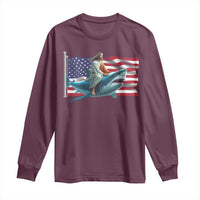 Funny Jesus Shark Long Sleeve Shirt Christian Patriotic American Flag Meme - Wonder Print Shop