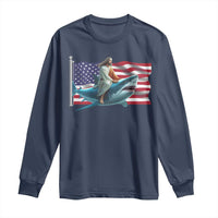 Funny Jesus Shark Long Sleeve Shirt Christian Patriotic American Flag Meme - Wonder Print Shop