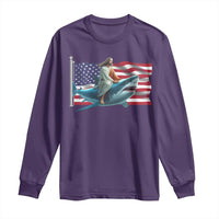 Funny Jesus Shark Long Sleeve Shirt Christian Patriotic American Flag Meme - Wonder Print Shop