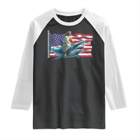 Funny Jesus Shark Raglan Shirt Christian Patriotic American Flag Meme - Wonder Print Shop