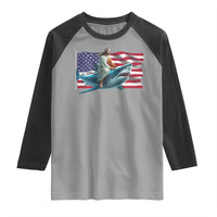 Funny Jesus Shark Raglan Shirt Christian Patriotic American Flag Meme - Wonder Print Shop