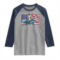 Funny Jesus Shark Raglan Shirt Christian Patriotic American Flag Meme - Wonder Print Shop