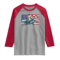 Funny Jesus Shark Raglan Shirt Christian Patriotic American Flag Meme - Wonder Print Shop