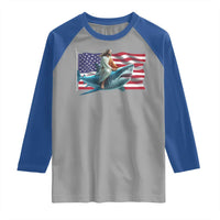 Funny Jesus Shark Raglan Shirt Christian Patriotic American Flag Meme - Wonder Print Shop