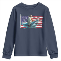 Funny Jesus Shark Youth Sweatshirt Christian Patriotic American Flag Meme - Wonder Print Shop