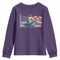 Funny Jesus Shark Youth Sweatshirt Christian Patriotic American Flag Meme - Wonder Print Shop
