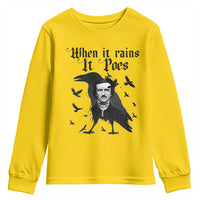 Funny Edgar Allan Poe Youth Sweatshirt When It Rains It Poes - Wonder Print Shop