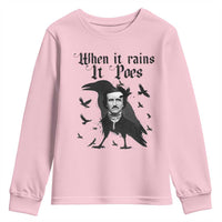 Funny Edgar Allan Poe Youth Sweatshirt When It Rains It Poes - Wonder Print Shop