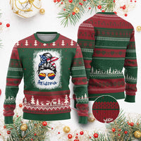 Arizona American Flag Messy Bun Pride Ugly Christmas Sweater