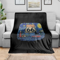 Route Highway 66 Road Sign Distressed Road Trip Starry Night Throw Blanket