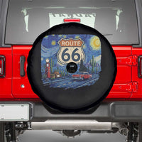 Route Highway 66 Road Sign Distressed Road Trip Starry Night Spare Tire Cover