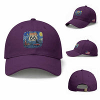 Route Highway 66 Road Sign Distressed Road Trip Starry Night Baseball Cap