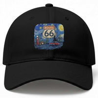 Route Highway 66 Road Sign Distressed Road Trip Starry Night Baseball Cap