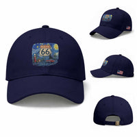 Route Highway 66 Road Sign Distressed Road Trip Starry Night Baseball Cap