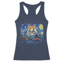 Route Highway 66 Road Sign Distressed Road Trip Starry Night Racerback Tank Top