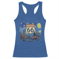 Route Highway 66 Road Sign Distressed Road Trip Starry Night Racerback Tank Top
