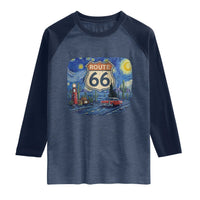 Route Highway 66 Road Sign Distressed Road Trip Starry Night Raglan Shirt