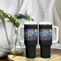 Route Highway 66 Road Sign Distressed Road Trip Starry Night Tumbler With Handle