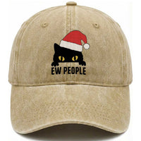 Funny Cat Christmas Washed Cotton Baseball Cap Ew People Anti Social Grumpy Cat Xmas