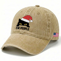 Funny Cat Christmas Washed Cotton Baseball Cap Ew People Anti Social Grumpy Cat Xmas