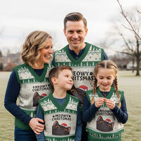 Funny Black Cat Xmas V-Neck Knit Sweater Vest Cute Kitty Xmas - Wonder Print Shop