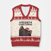 Funny Black Cat Xmas V-Neck Knit Sweater Vest Cute Kitty Xmas - Wonder Print Shop