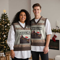 Funny Black Cat Xmas V-Neck Knit Sweater Vest Cute Kitty Xmas - Wonder Print Shop