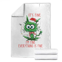 Funny Cat Green Christmas Throw Blanket It Is Fine I Am Fine Everything Is Fine - Wonder Print Shop