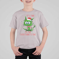 Funny Cat Green Christmas T Shirt For Kid It Is Fine I Am Fine Everything Is Fine - Wonder Print Shop