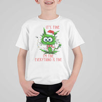 Funny Cat Green Christmas T Shirt For Kid It Is Fine I Am Fine Everything Is Fine - Wonder Print Shop
