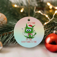Funny Cat Green Christmas Ceramic Ornament It Is Fine I Am Fine Everything Is Fine - Wonder Print Shop
