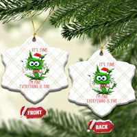 Funny Cat Green Christmas Ceramic Ornament It Is Fine I Am Fine Everything Is Fine - Wonder Print Shop