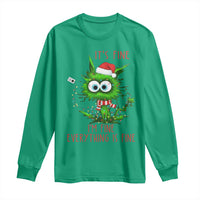Funny Cat Green Christmas Long Sleeve Shirt It Is Fine I Am Fine Everything Is Fine - Wonder Print Shop
