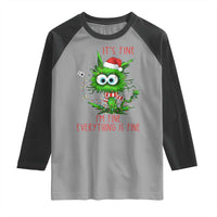 Funny Cat Green Christmas Raglan Shirt It Is Fine I Am Fine Everything Is Fine - Wonder Print Shop