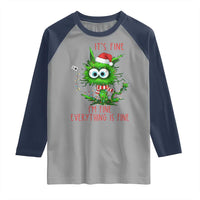 Funny Cat Green Christmas Raglan Shirt It Is Fine I Am Fine Everything Is Fine - Wonder Print Shop