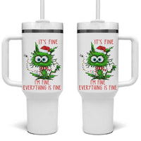 Funny Cat Green Christmas Tumbler With Handle It Is Fine I Am Fine Everything Is Fine - Wonder Print Shop