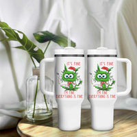 Funny Cat Green Christmas Tumbler With Handle It Is Fine I Am Fine Everything Is Fine - Wonder Print Shop