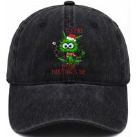 Funny Cat Green Christmas Washed Cotton Baseball Cap It Is Fine I Am Fine Everything Is Fine