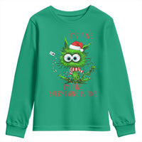 Funny Cat Green Christmas Youth Sweatshirt It Is Fine I Am Fine Everything Is Fine - Wonder Print Shop