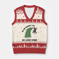 Funny Black Cat Xmas V-Neck Knit Sweater Vest On the Naughty List And I Regret Nothing - Wonder Print Shop