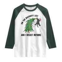 Funny Black Cat Christmas Raglan Shirt On the Naughty List And I Regret Nothing - Wonder Print Shop