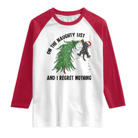 Funny Black Cat Christmas Raglan Shirt On the Naughty List And I Regret Nothing - Wonder Print Shop