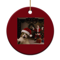 Funny Cat With Santa Selfie Christmas Ceramic Ornament - Wonder Print Shop
