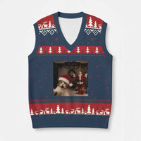 Funny Cat With Santa Selfie Xmas V-Neck Knit Sweater Vest - Wonder Print Shop