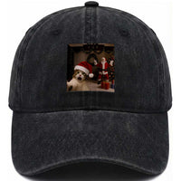 Funny Cat With Santa Selfie Christmas Washed Cotton Baseball Cap