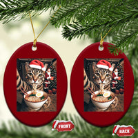 Funny Cat Ramen Selfie With Santa Christmas Ceramic Ornament - Wonder Print Shop