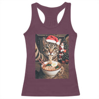 Funny Cat Ramen Selfie With Santa Christmas Racerback Tank Top - Wonder Print Shop