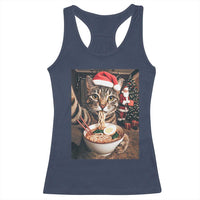 Funny Cat Ramen Selfie With Santa Christmas Racerback Tank Top - Wonder Print Shop