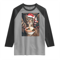 Funny Cat Ramen Selfie With Santa Christmas Raglan Shirt - Wonder Print Shop