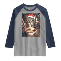 Funny Cat Ramen Selfie With Santa Christmas Raglan Shirt - Wonder Print Shop